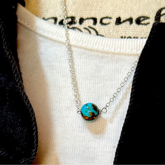 Copper turquoise sterling silver necklace/worry stone/protection and peace - Picture 2 of 6